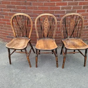 3 X Oak wheelback mid century dining chairs