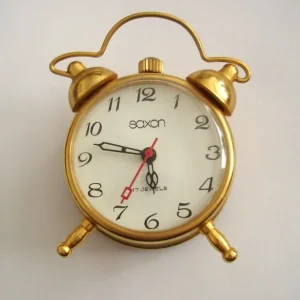 Saxon 17 jewels miniature manual brass clock