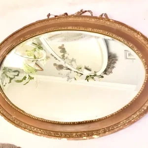 Antique vintage oval mirror with original hanging chain - Image 5