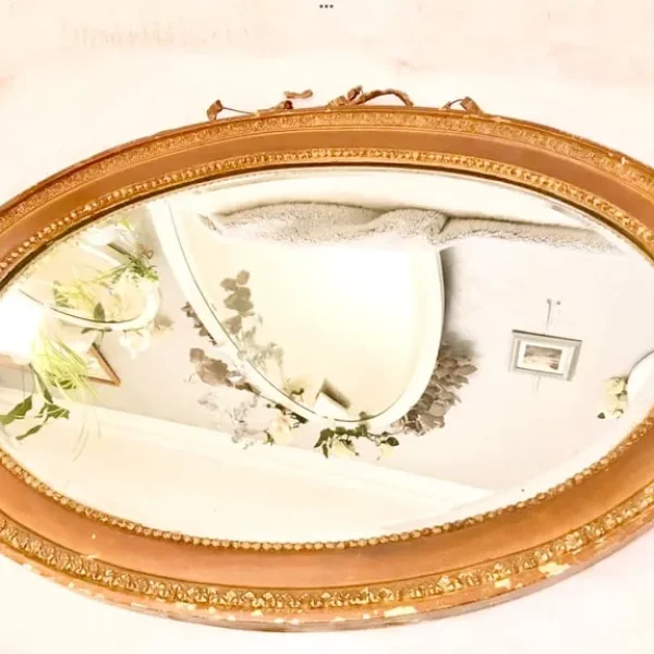 Antique vintage oval mirror with original hanging chain