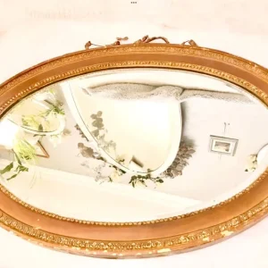 Antique vintage oval mirror with original hanging chain