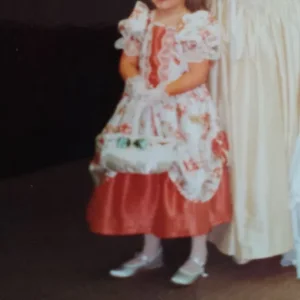 Girls handmade flower girl dress with floral headband, shoes and basket - Image 2