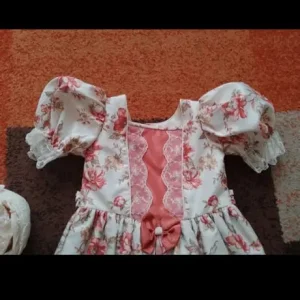 Girls handmade flower girl dress with floral headband, shoes and basket - Image 3