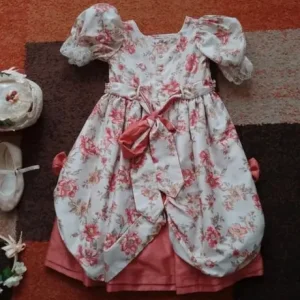 Girls handmade flower girl dress with floral headband, shoes and basket - Image 5