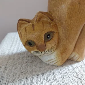 Carved Solid Wood Cat Sculpture - Image 2