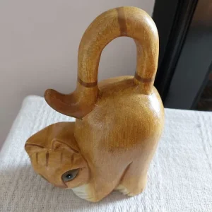 Carved Solid Wood Cat Sculpture - Image 3