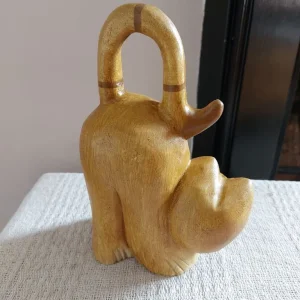 Carved Solid Wood Cat Sculpture - Image 4