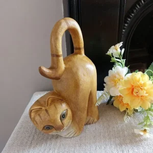 Carved Solid Wood Cat Sculpture - Image 5