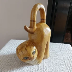 Carved Solid Wood Cat Sculpture - Image 8