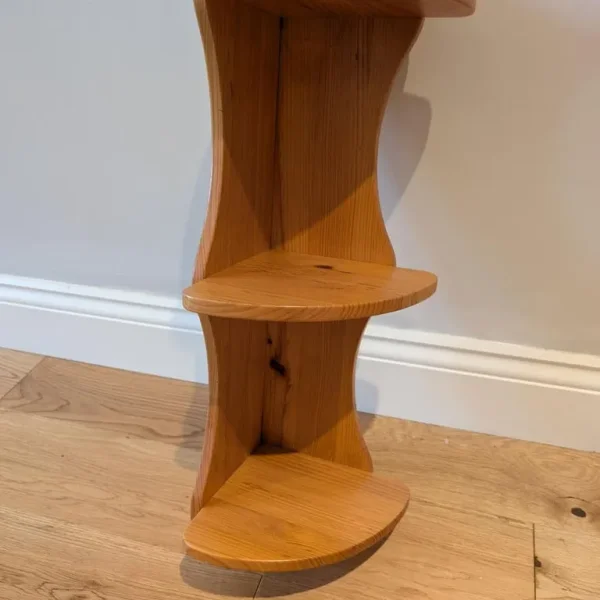 Retro pine wooden corner shelf unit