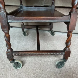 Antique Oak Barley Twist Drop Leaf Wheeled Tea Trolley - Image 7