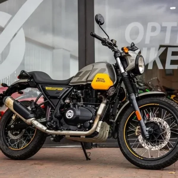 Royal Enfield Scram 411 Metallic Grey with Yellow Accents