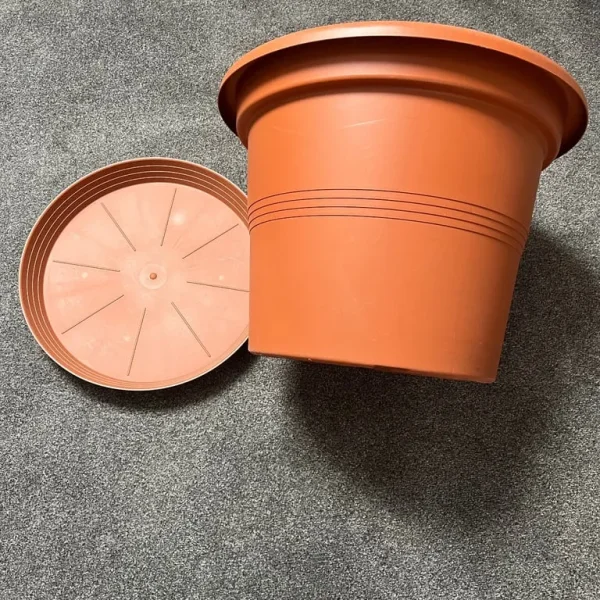 Pot with lid, terracotta effect