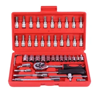 46-piece auto repair tool set for cars, bikes, and small fixes