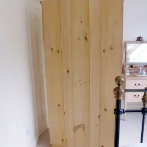 REAL ANTIQUE PINE SINGLE WARDROBE - Image 6