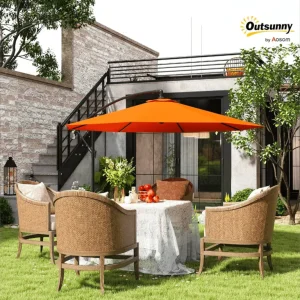 Outsunny 3m Garden Banana Parasol with Crank Handle - Image 3
