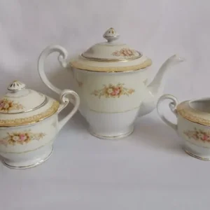 14-piece Vintage Tea Set with Gold Edging and Floral Pattern - Image 2
