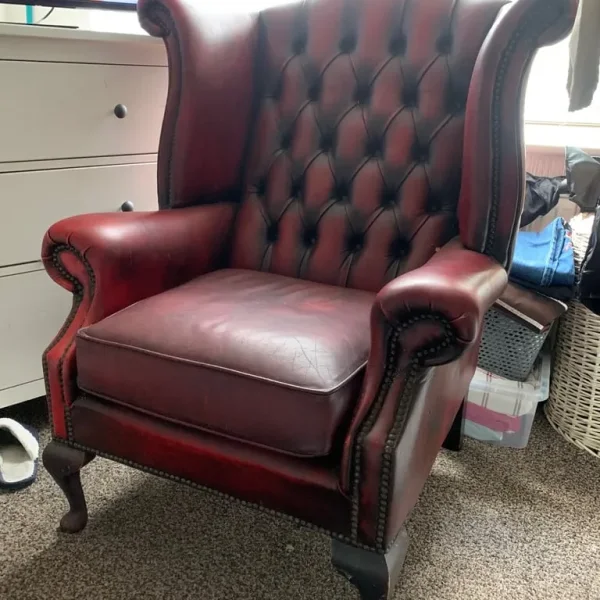 Chesterfield wing back chair ox blood colour