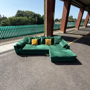 Green Velvet DFS L Shape Corner Sofa - Image 2