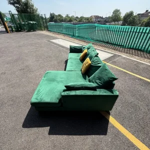 Green Velvet DFS L Shape Corner Sofa - Image 3
