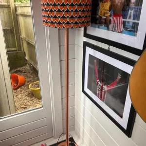 Rose Gold Floor Lamp with Blue and Orange Shade - Image 3