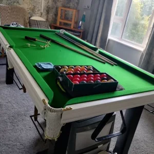 Custom Solid Oak Snooker Table with Matte White Sides - Image 2
