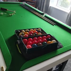 Custom Solid Oak Snooker Table with Matte White Sides - Image 3