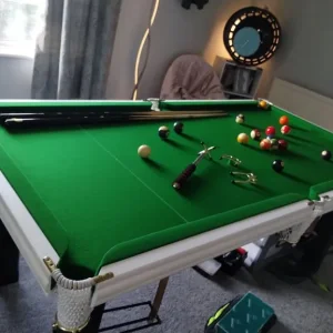 Custom Solid Oak Snooker Table with Matte White Sides - Image 6