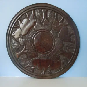 Wooden African Animal Carved Tray with 2-Sided Plaque - Image 2