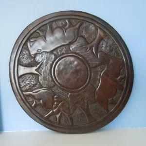 Wooden African Animal Carved Tray with 2-Sided Plaque - Image 3