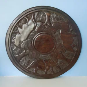 Wooden African Animal Carved Tray with 2-Sided Plaque - Image 4