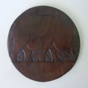 Wooden African Animal Carved Tray with 2-Sided Plaque - Image 5