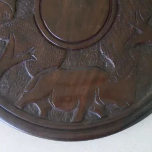 Wooden African Animal Carved Tray with 2-Sided Plaque - Image 6