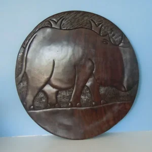 Wooden African Animal Carved Tray with 2-Sided Plaque