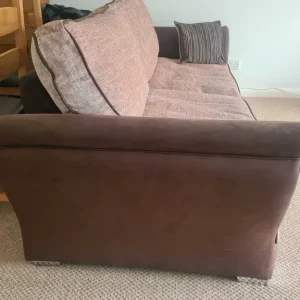 Matching 4-Seater and 3-Seater Sofas – Brown Leather and Light Brown Velvet - Image 2