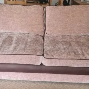 Matching 4-Seater and 3-Seater Sofas – Brown Leather and Light Brown Velvet - Image 3