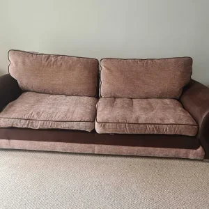 Matching 4-Seater and 3-Seater Sofas – Brown Leather and Light Brown Velvet