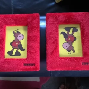 Collectors Ferrari red fluffy picture frames with Ferrari donkey
