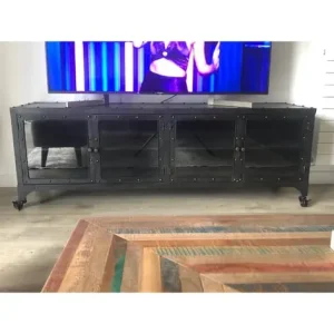 Industrial Style Metal & Glass TV Unit – 160cm Wide - Image 2