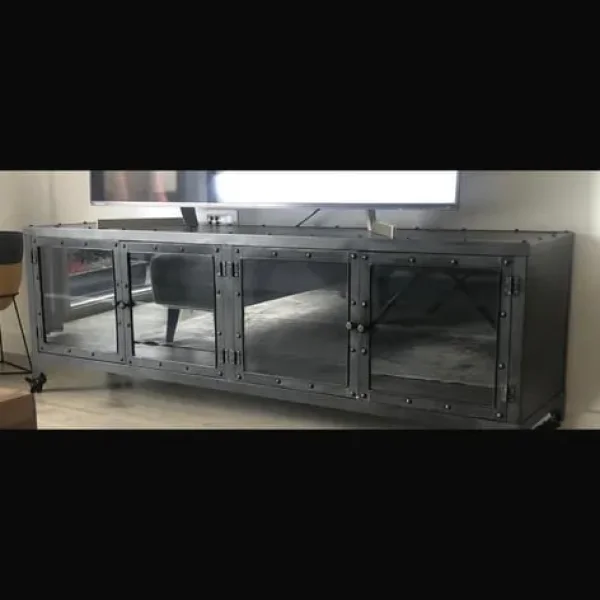 Industrial Style Metal & Glass TV Unit – 160cm Wide
