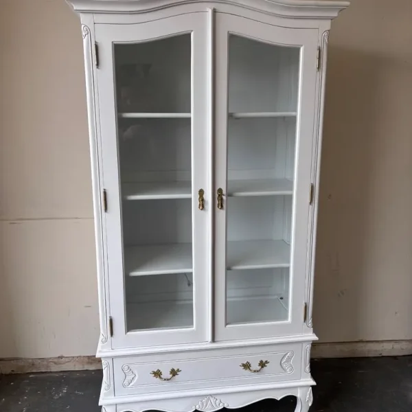 White French solid wood carved display unit with drawer