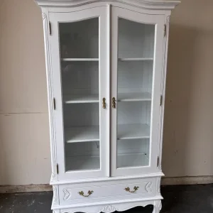 White French solid wood carved display unit with drawer