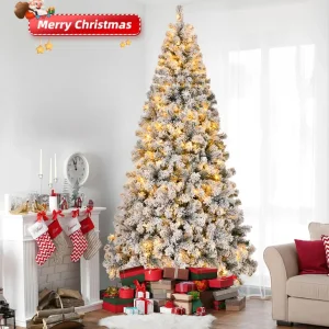 Christmas tree bushy snow flock 8ft with 200 LED lights