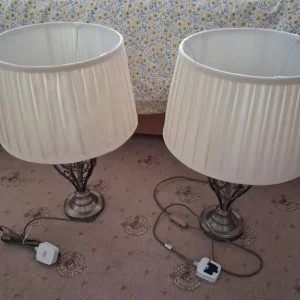 Brass Effect Lamps with Cream Pleated Shades - Image 2