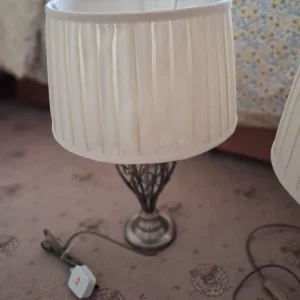 Brass Effect Lamps with Cream Pleated Shades - Image 4