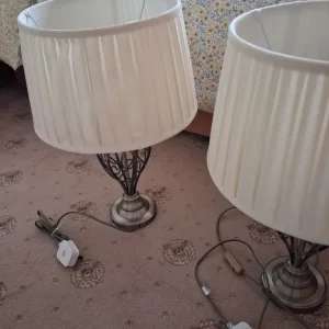 Brass Effect Lamps with Cream Pleated Shades - Image 5