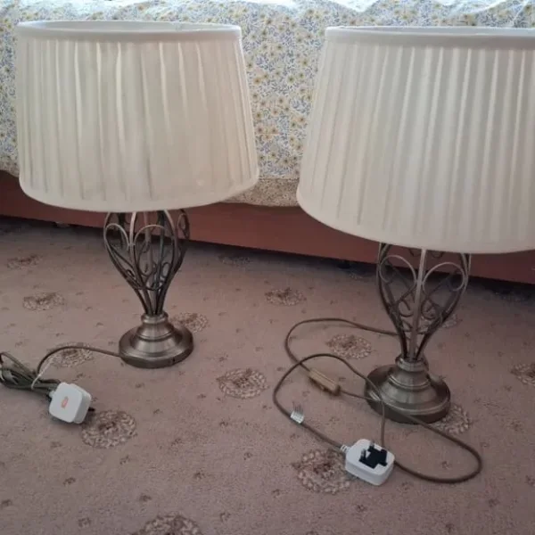 Brass Effect Lamps with Cream Pleated Shades