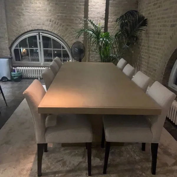 Large Dining Table and Upholstered Chairs