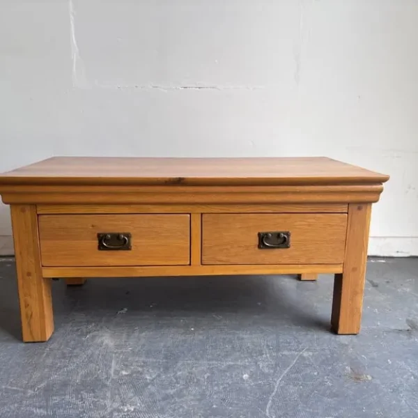 Solid oak coffee table with two deep drawers