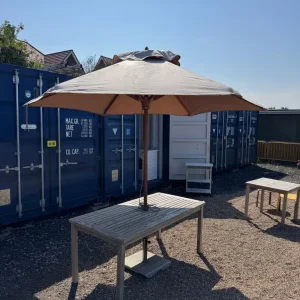 Wooden garden parasol with table
